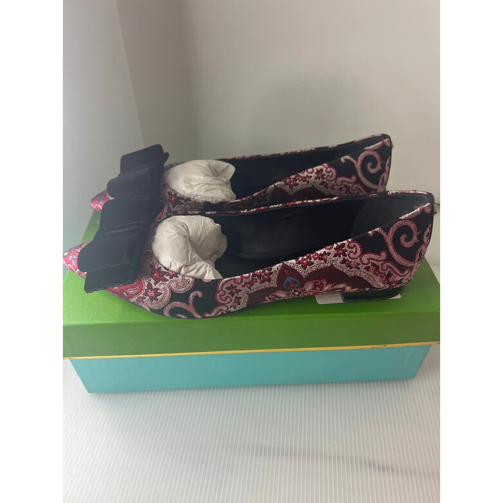 Kate Spade New York Keana‎ Brocade Pointed Toe Flats with Velvet Bow Black - Picture 5 of 12